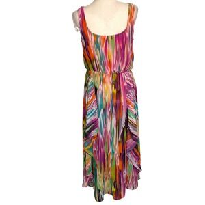 Calvin Klein Sun Dress Womens 8 Orange Pink Abstract Brushstroke Dopamine Liquid